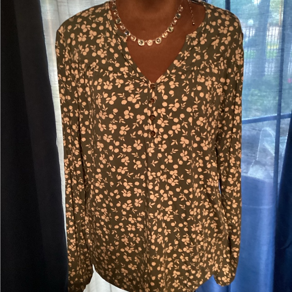 Joules Olive Green Floral Button-Front Women's Blouse